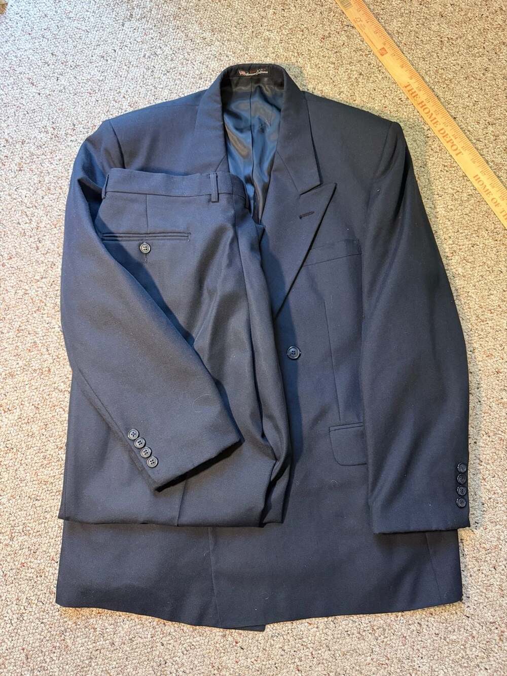 Stafford Men's Navy Blue Double Breasted Suit 36x28 Pleated Pants Made in USA